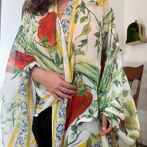 Dolce & Gabbana Vegetable Print Multicolor Silk Shawl Scarf Rare